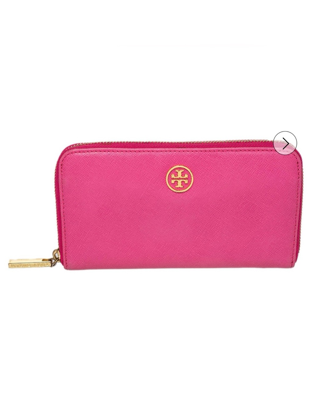 Tory Burch Hot Pink Zip-Around Saffiano Wallet with Gold Logo